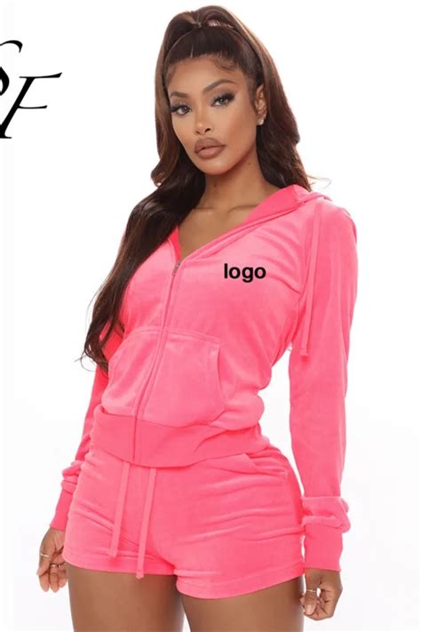 Custom High Quality Outfits Velvet Crop Tops Hoodies Sweatsuit Track