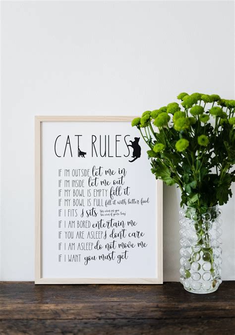 Cat Rules Sign Unframed Art Print Funny Cat Wall Art Etsy Uk