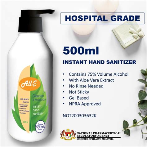 All E Instant Hand Sanitizer 75 Alcohol KKM NPRA Approved Beauty