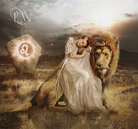 Leo Art ART PRINT Fantasy Woman With Lion Start Sign Wall Etsy Leo