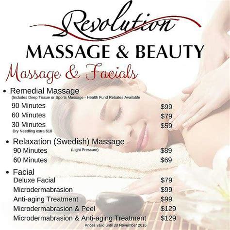 Massage And Facials Price List Massage Prices Massage Business