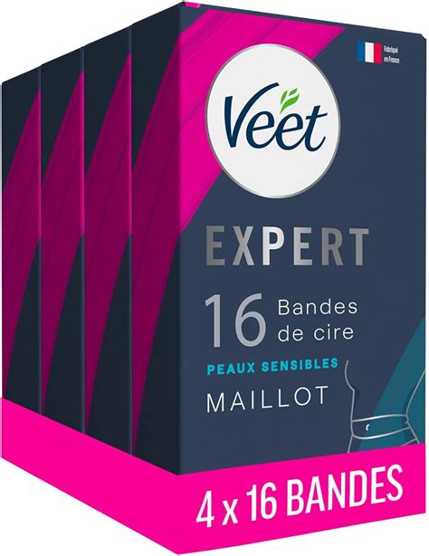 Veet EXPERT 64 Bandes De Cire Froide Maillot Peaux Sensibles