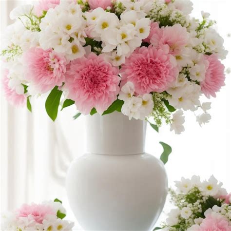 Premium Photo Bouquet Of Pink And White Freesia In Vase Aigenerated