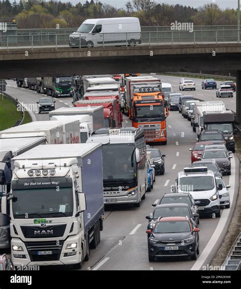 Karlsfeld Germany 11th Apr 2023 Cars And Trucks Are Stuck In A