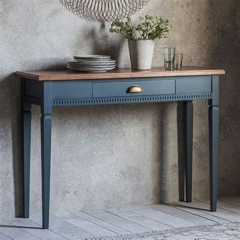 Painted Console Table With Oak Top Midnight Primrose And Plum Blue