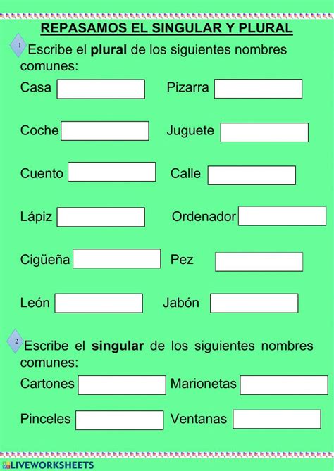 Ficha Pdf Online De Singular Y Plural Plurals Plurals Worksheets Spanish Worksheets🦕