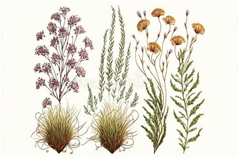 Curly Grass And Flowers Digital Illustration Painting Artwork Stock Illustration Illustration