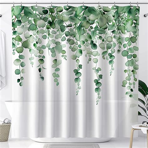 Watercolor Eucalyptus Greenery Shower Curtain NatureInspired Bathroom