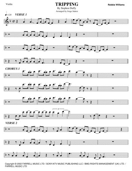 Tripping Arr Jorge Juárez By Robbie Williams Sheet Music For Violin