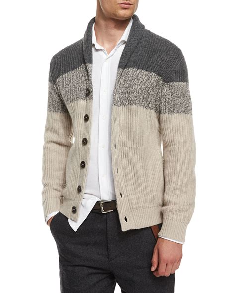 Lyst Brunello Cucinelli Shawl Collar Colorblock Cashmere Cardigan For Men