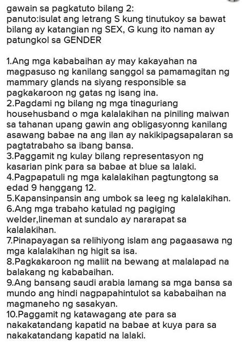 Gawain Sa Pagkatuto Bilang Panuto Isulat Ang Letrang S Kung Tinutukoy