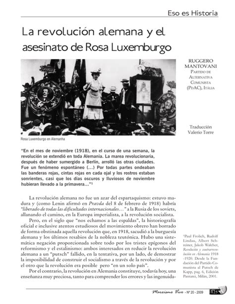 La Revolución Alemana Y El Asesinato De Rosa Luxemburgo