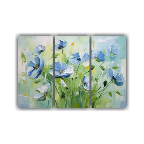 Cuadro Decorativo Flores Azules Y Verdes En Lienzo Decocuadros