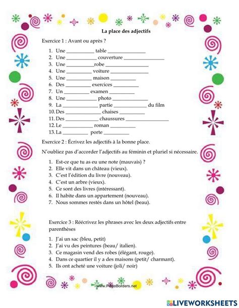 La Place Des Adjectifs Interactive Worksheet Videos Tutorial Online