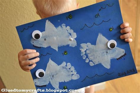 Footprint Sharks Keepsake Shark Week Kid Craft Shark Craft Toddler