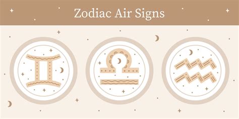 Set Of Hand Drawn Ornate Zodiac Air Signs Gemini Libra Aquarius