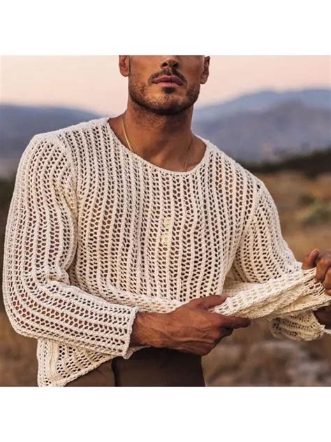 Crochet Long Sleeve Mesh Shirt White Crochet Shirt Unisex Etsy