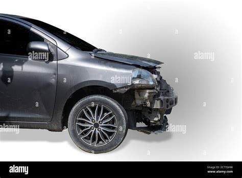 car crash front  gray color car  scratch  damage close
