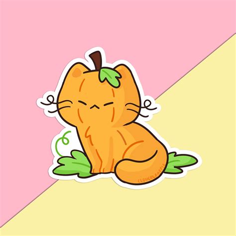 Pumpkin Cat Vinyl Sticker | Cloverleafpie