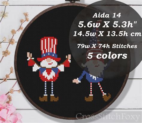 Patriotic 4th July Tiny Gnomes Us Flag Cross Stitch Pattern Etsy