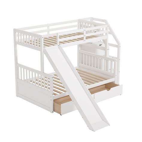 Twin over Full Bunk Bed with Drawers,Storage and Slide, Multifunction, White - Walmart.com