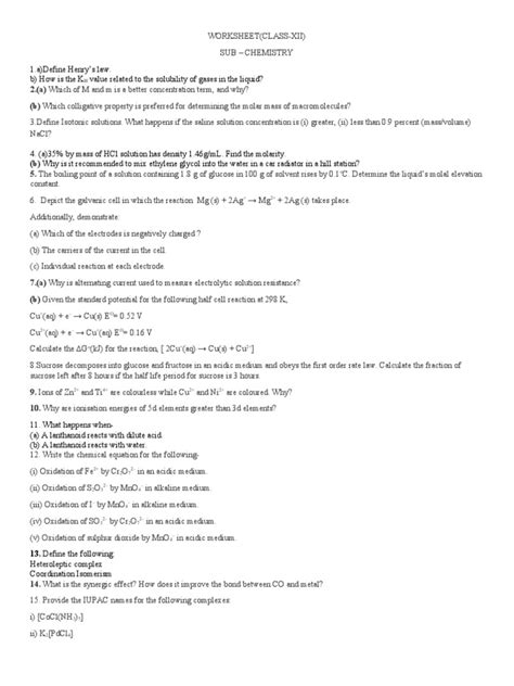 Chemistry Worksheet | PDF