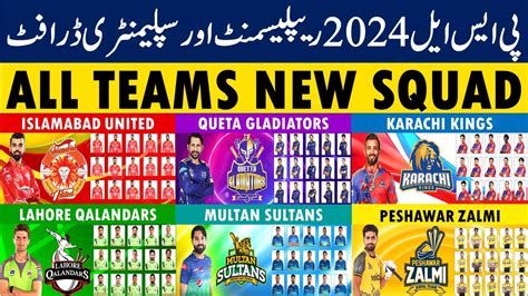 Psl All Teams Squads Hbl Psl Supplementary And Replacement