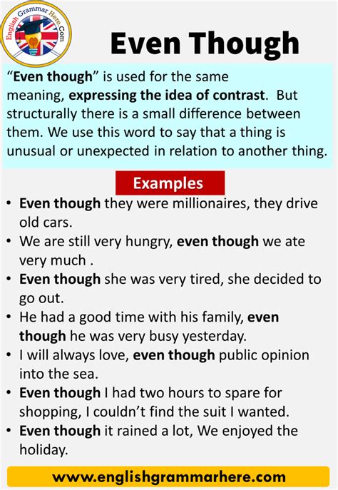 Even though, Definition and Example Sentences - English Grammar Here