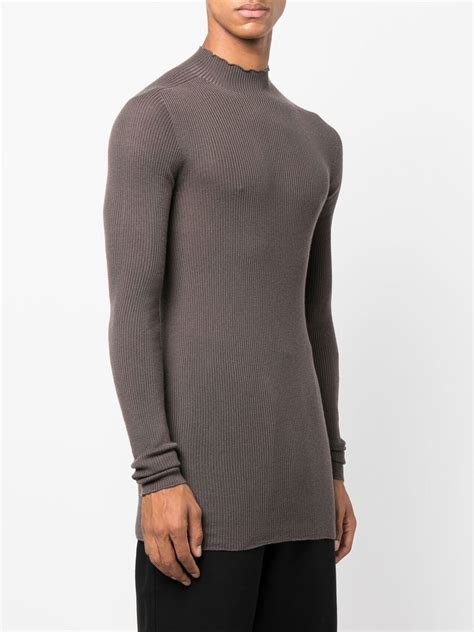 Rick Owens Mock Neck Ribbed Jumper Brown FARFETCH