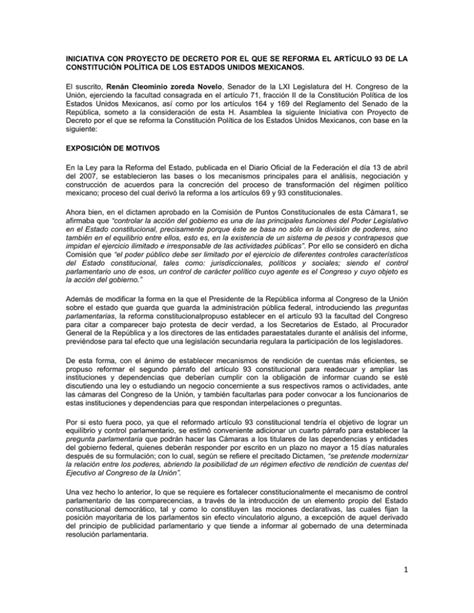 Iniciativa Con Proyecto De Decreto Por El Que Se Reforma ConstituciÓn PolÍtica De Los Estados