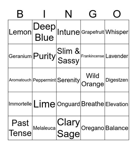 Essential Oil Bingo Card