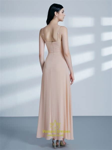 Simple A Line Blush Pink Spaghetti Strap Chiffon Long Prom Dress