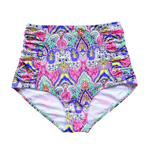 New Arrival High Waist Swim Trunks Bikini Bottoms Women Beach Print