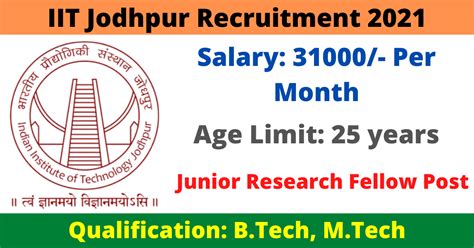 Iit Jodhpur Jobs Apply For Junior Research Fellow Vacancy