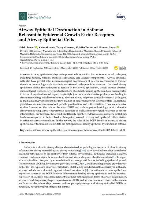 Pdf Airway Epithelial Dysfunction In Asthma Relevant To Epidermal Growth Factor Receptors And