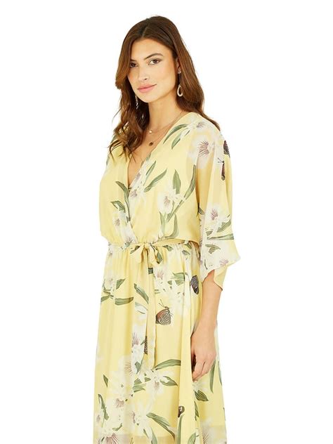 Yumi Floral Print Kimono Midi Wrap Dress