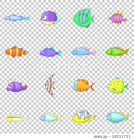 Different Fish Icons Set Cartoon Style Stock Illustration