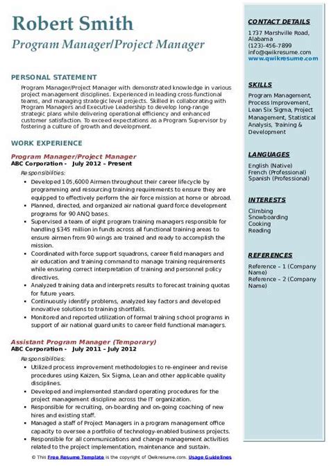 Program Manager Resume Samples Qwikresume