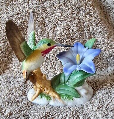 Calliope Hummingbird With Gentian Figurine Bronson Collectibles Vtg