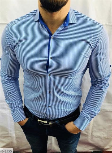 Рубашка в полоску качественная хлопковая полоска мужская рубашка с ...