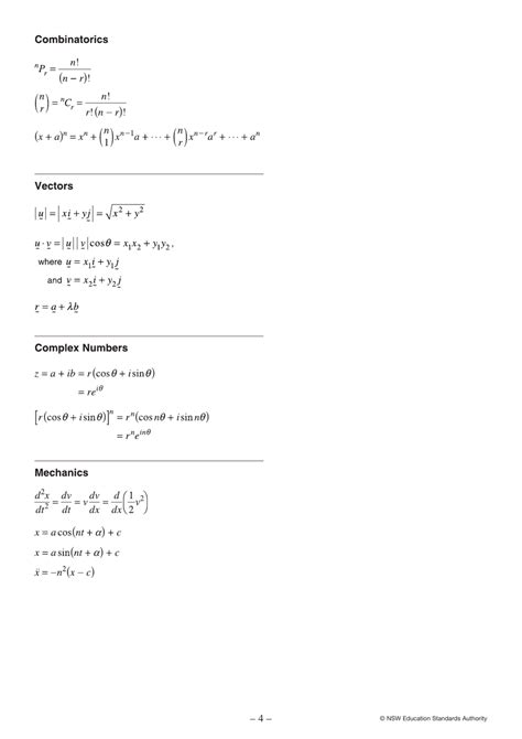 Mathematics Advanced Reference Sheet Download Printable Pdf Templateroller