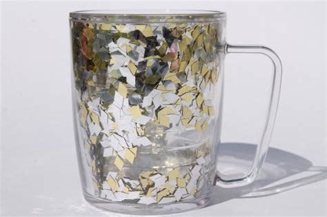 gold & silver glitter flake confetti Tervis insulated plastic coffee mugs