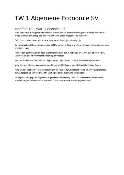 Fontys Ce Dbc Algemene Economie Samenvatting Tw Algemene Economie