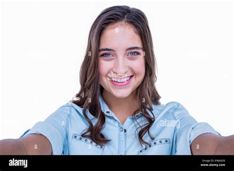 Pretty Brunette Smiling At Camera Stock Photo Alamy