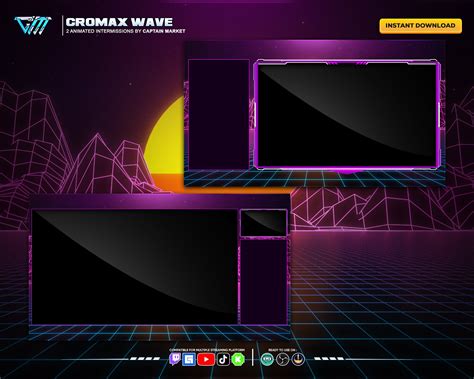 80s Retrowave Animated Stream Overlay Package For Twitch Youtube Kick Synthwave Neon Retro