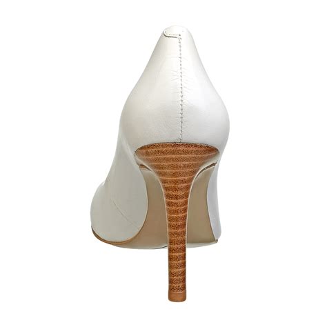 Nine West Caress Round Toe Pump In White Leather White Lyst