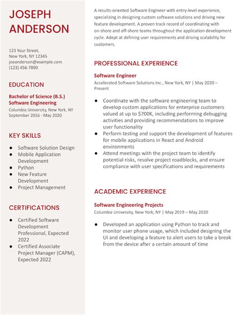 Entry Level Software Engineer Resume Examples And Templates For 2024