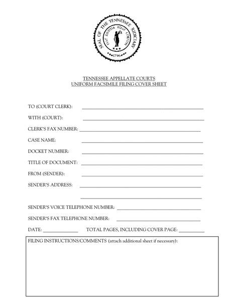 Tennessee Uniform Facsimile Filing Cover Sheet Fill Out Sign Online