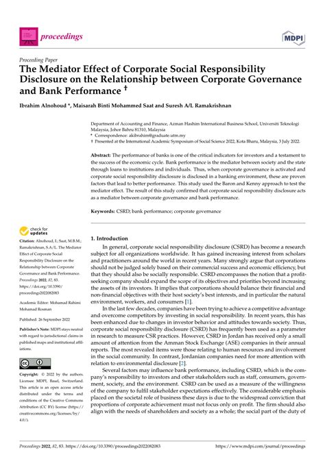 Pdf The Mediator Effect Of Corporate Social Responsibility Disclosure