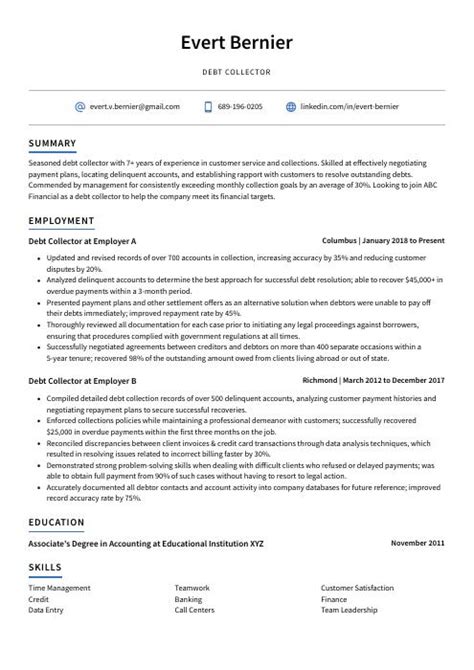 Debt Collector Resume Cv Example And Writing Guide